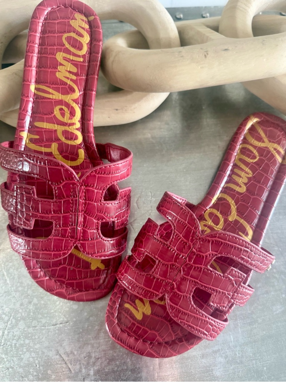 Sam Edelman Bay Slide Sandals - Red Croc-Embossed- size 6